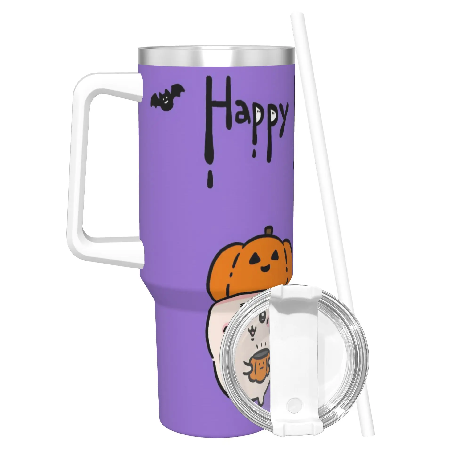 Stainless Steel Tumbler Chiikawas Halloween Spooky Ghost Pumpkin Coffee Mug  Leakproof Cold Drink Car Mugs Driving Water Bottle