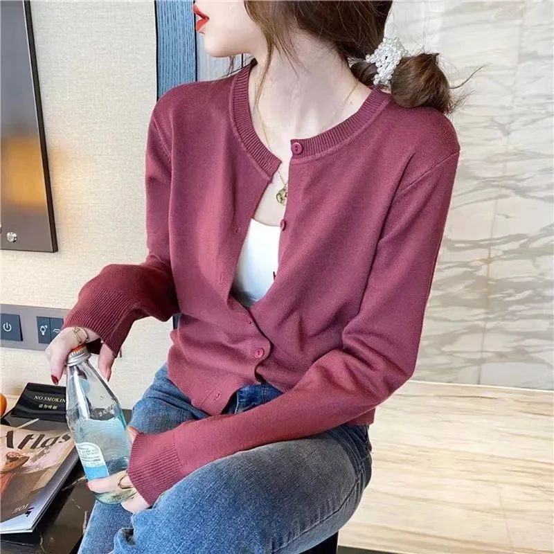 2024 Autumn Winter New 100% Pure Merino Cashmere Sweater Fashion Women\'s O-neck Cardigan Loose Long-sleeved Knitted Sweaters Top