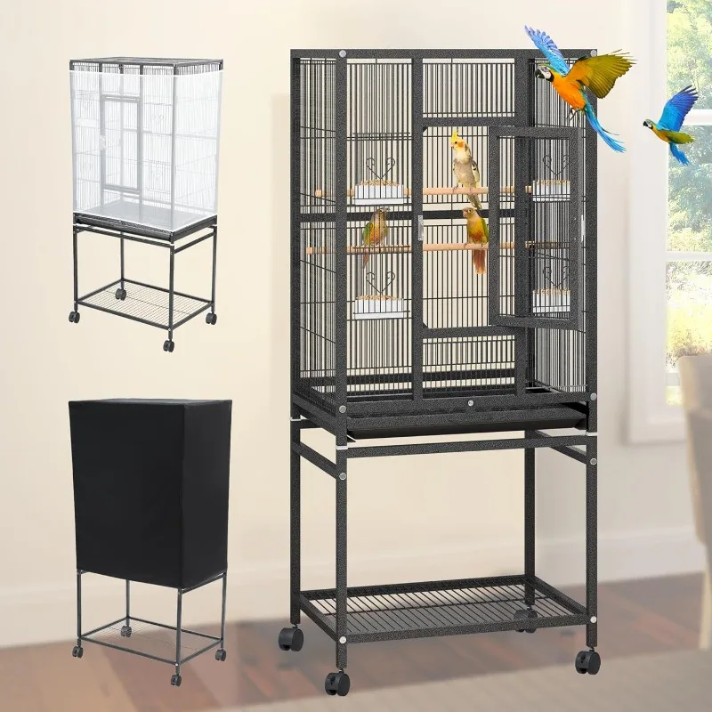 53 inches Bird Cage Seed Catcher & Birdcage Cover, Bird Cages for Parakeets, Parrot, Cockatiel, Pigeon, Finch cage for Birds