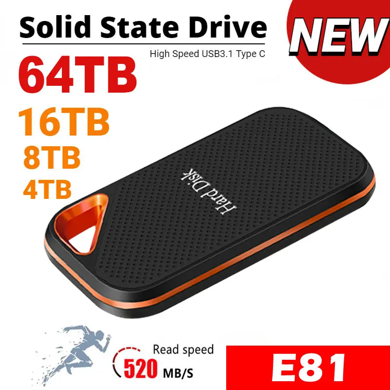 1TB External SSD 2TB Portable Solid State Drive High-Speed Hard Disk USB 3.1/Type-C Storage Device For SanDisk Laptops/Mac/Phone