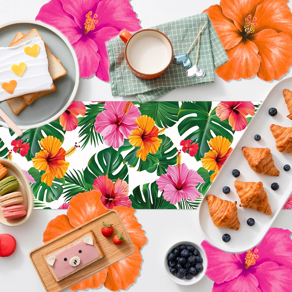 1-3Packs Hawaiian Hibiscus Table Runners Tropical Luau Disposable Table Runner for Aloha Summer Beach Birthday Party Decorations - view 5
