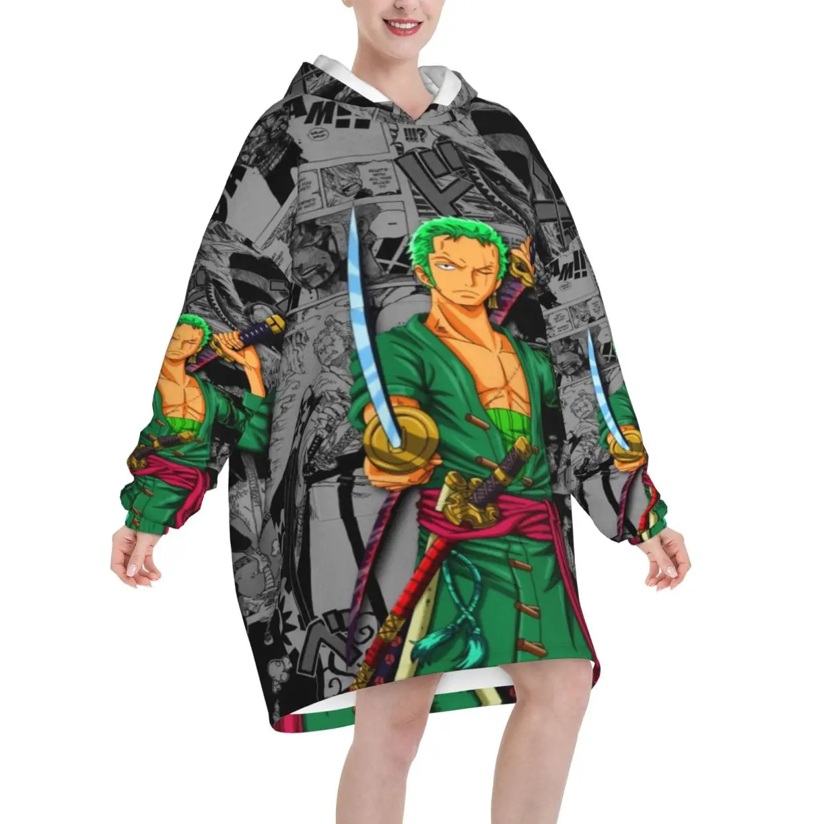 لوفي زورو توني المروحية أنيمي يمكن ارتداؤها بطانية هوديي للنساء الرجال الدافئة المعتاد بطانية البلوز سميكة الصوف مقنعين بطانية #3