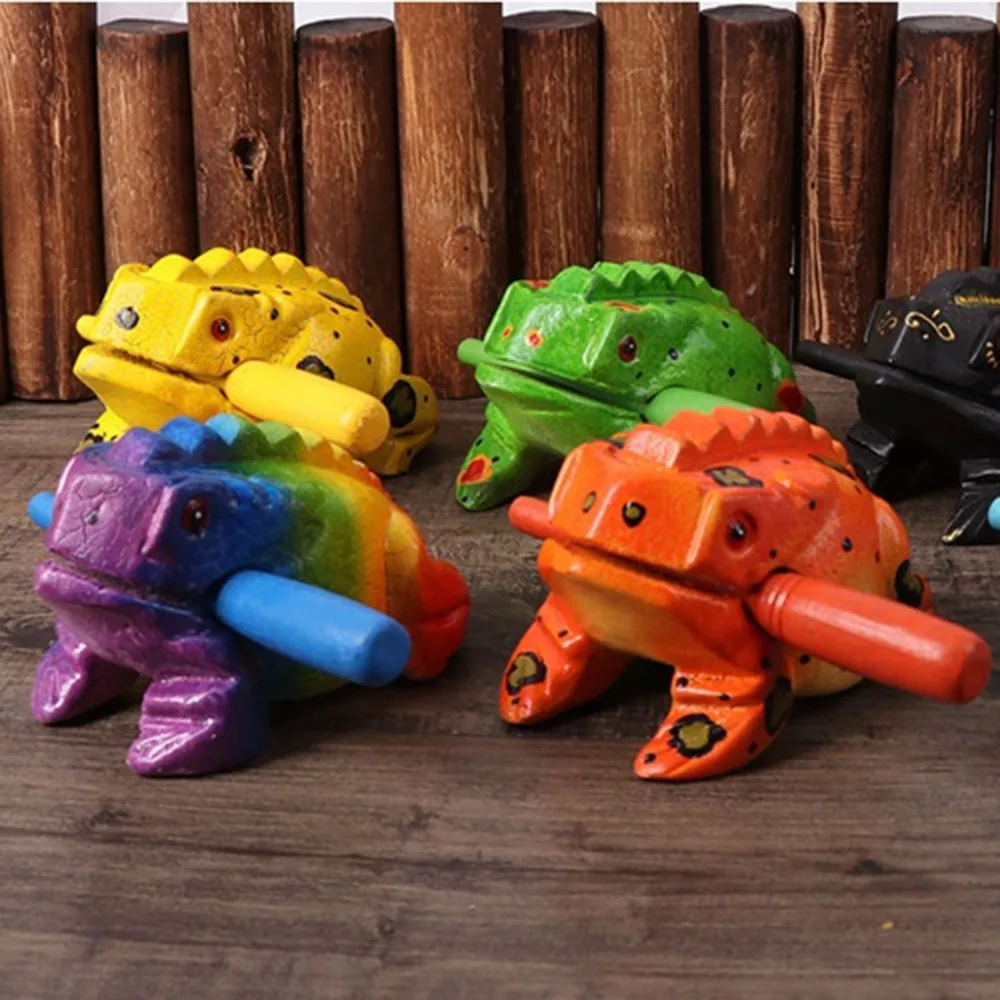 Cute Hand‑Carved Wooden Frog Percussion Instrument, Colorful Lucky Frog Craft Ornament, Decompression Home Office Desk Decor