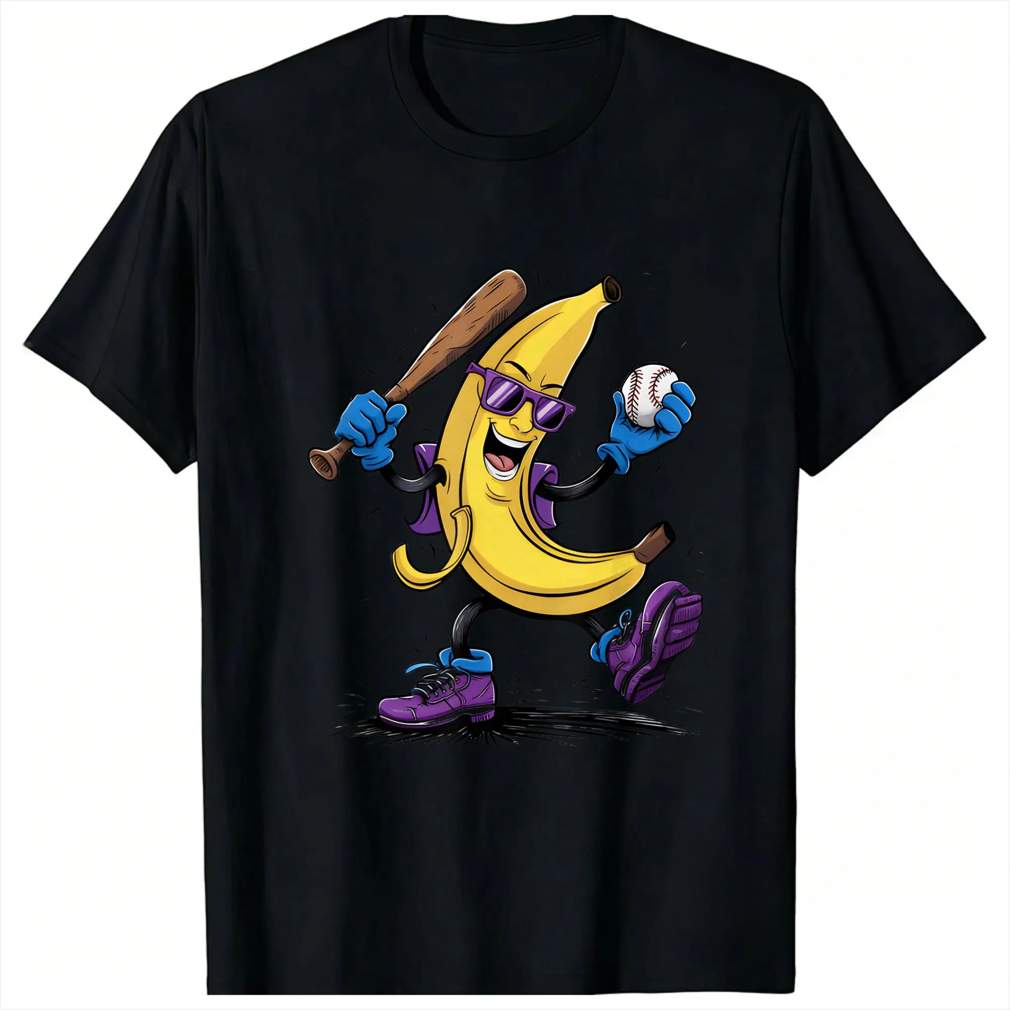 Banana Playing Baseball Fruit Lover Funny Baseball Player Men T Shirt  Leisure Tees Short Sleeve Round Collar TShirt Pure Cotton