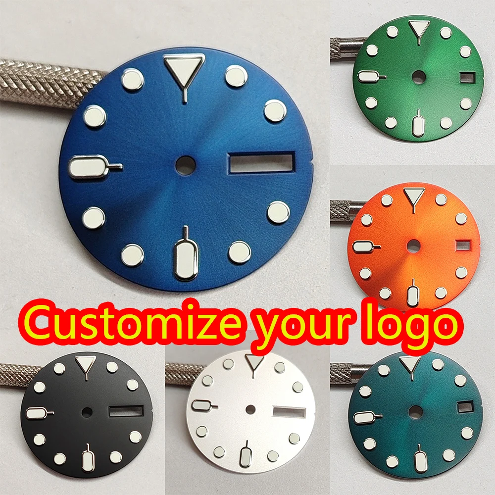 28.5mm Sterile Watch Parts Customized Logo Dial With Green illuminated SKX007 Improved Dial Suitable For Watch Replacement Parts