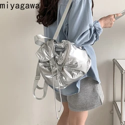 Miyagawa Multi Pocket Zipper New PU Backpack with Large Capacity Female Student Backpack Causal Korean Solid Color Backpacks