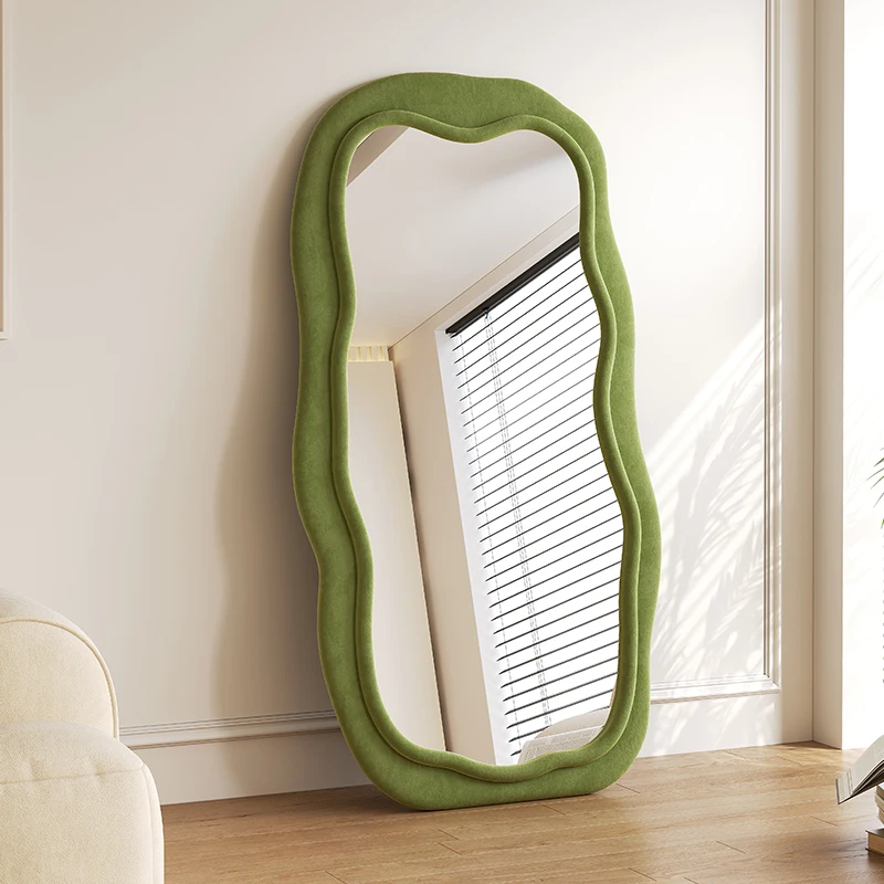 Creative full-body mirror household floor mirror light luxury special-shaped wave full-length mirror living room black advanced