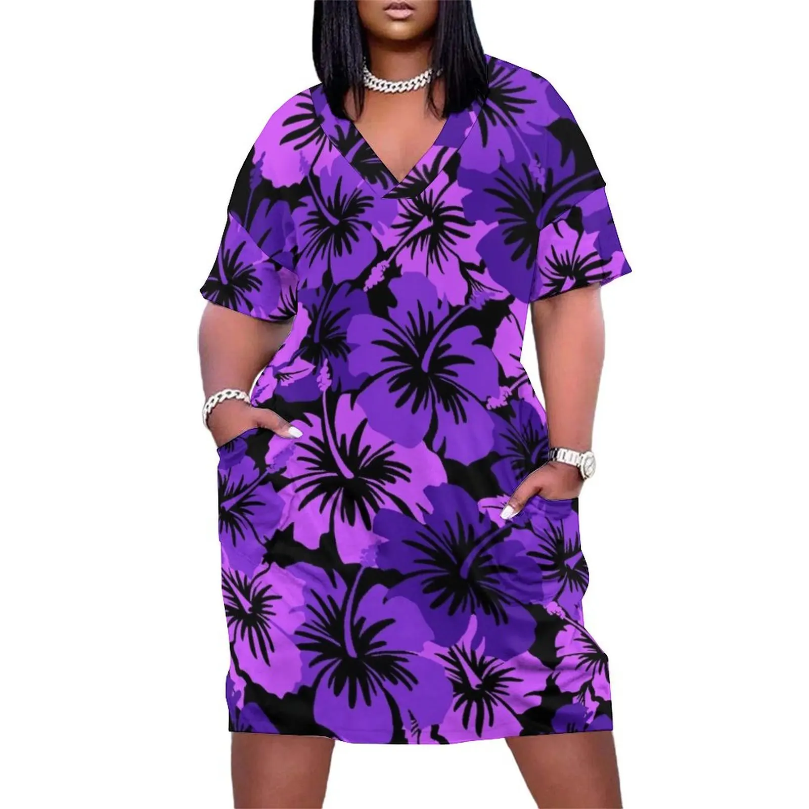 

Epic Hibiscus Hawaiian Floral Aloha Shirt Print - Purple Loose Pocket Dress party dresses woman prom dresses 2024