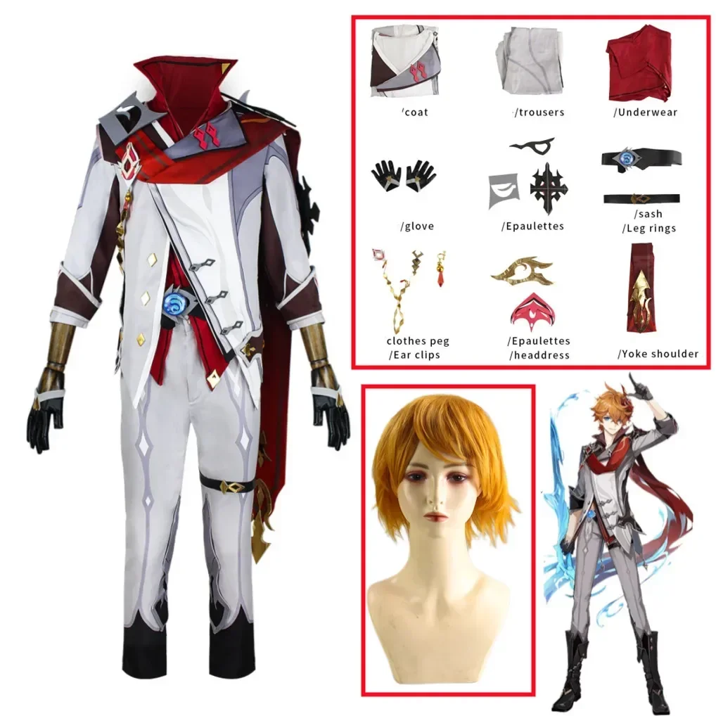Tartaglia Cosplay Genshin Impact Costume Handsome Clothing with Top Shoulder Accessories Cos Halloween Party Carnival Costume