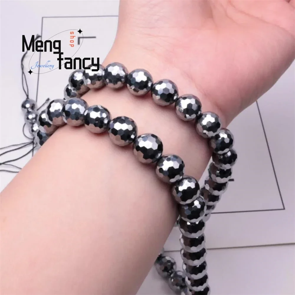 Natural Terahertz Energy Stone Long Chain Bracelet Spherical Semi-finished Faceted Simple Exquisite Fashion Jewelry Holiday Gift