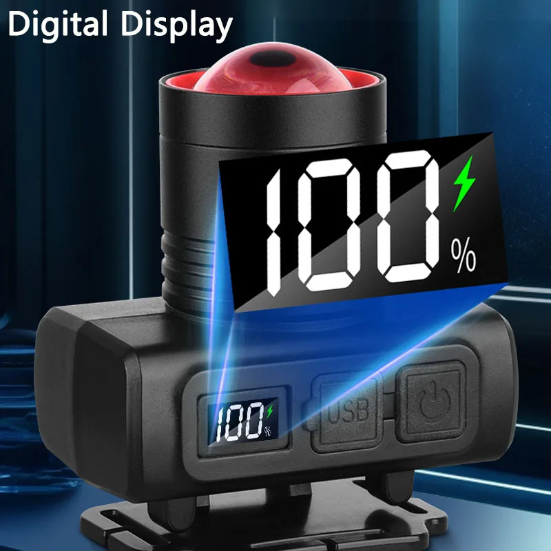 Faro LED con Sensor, lámpara de cabeza con batería integrada, linterna de cabeza recargable por USB para pesca al aire libre, linterna de Camping