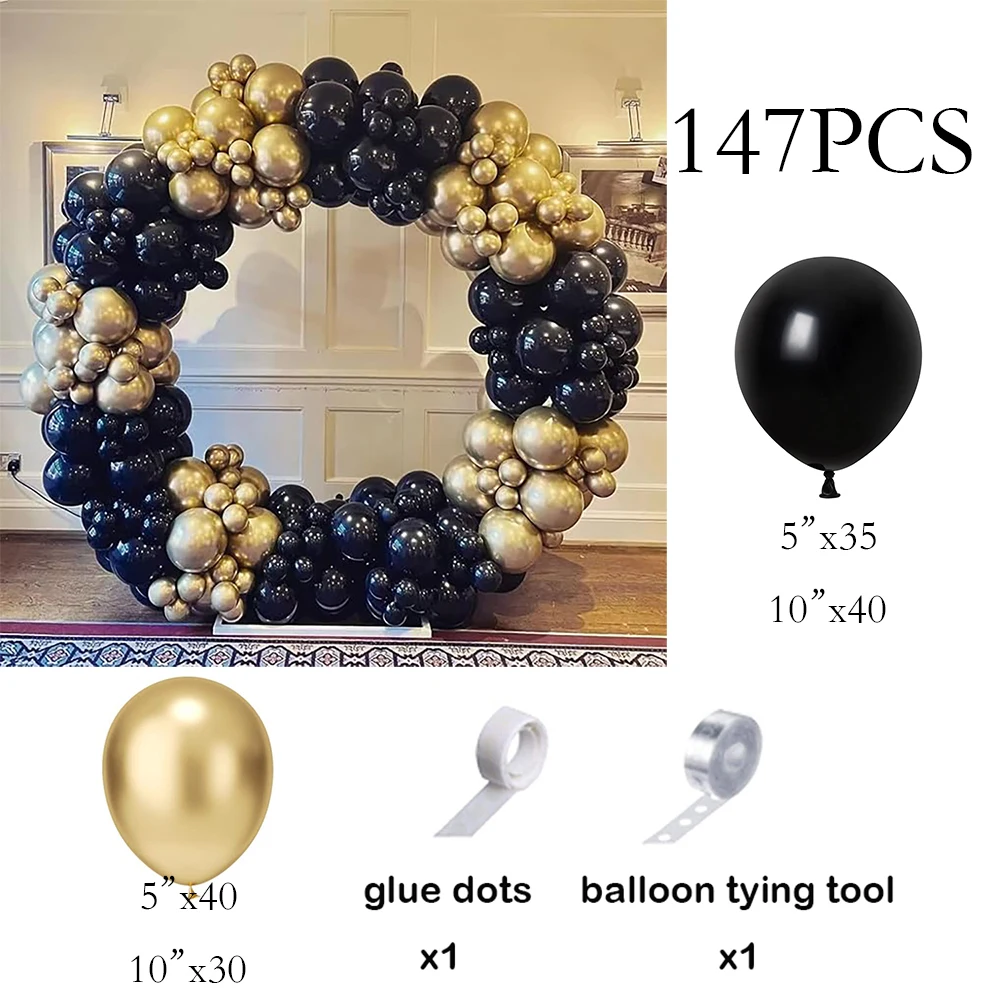 147pcs Black Balloons Arch Kit Metallic Gold Latex Balloon Garland Graduation Baby Shower Kid Birthday Party Wedding Decoration