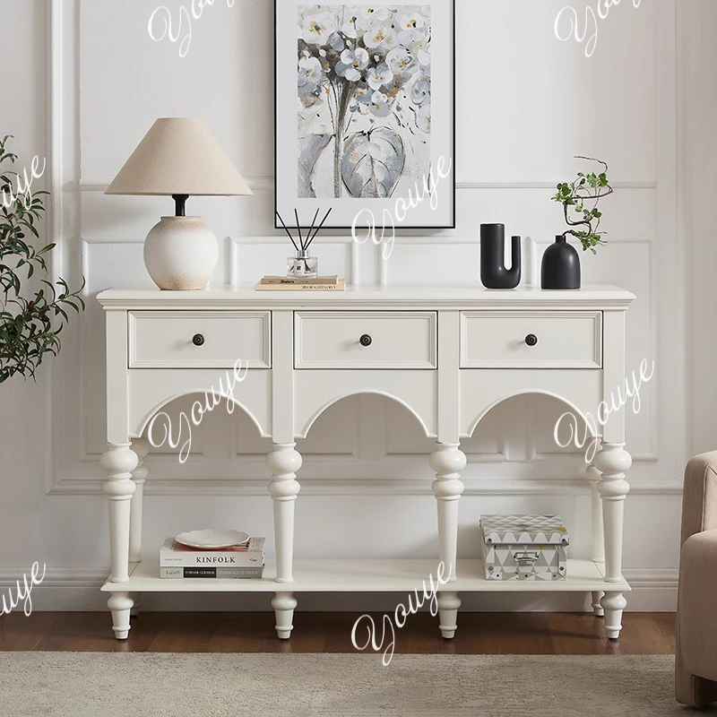 

American light luxury simple solid wood entrance cabinet living room entrance wall storage cabinet French retro dining side