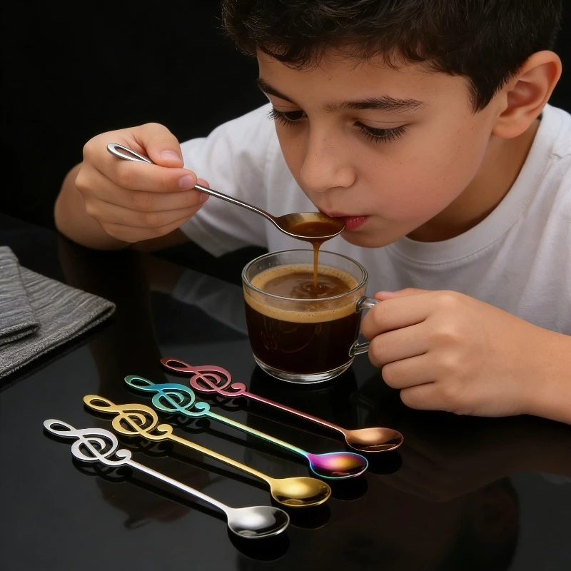 Elegant Gold Music Bar Spoon Stainless Steel Long Handle Coffee Stirrer Dessert Spoon for Home Bar Party Cocktail Mixing Tool