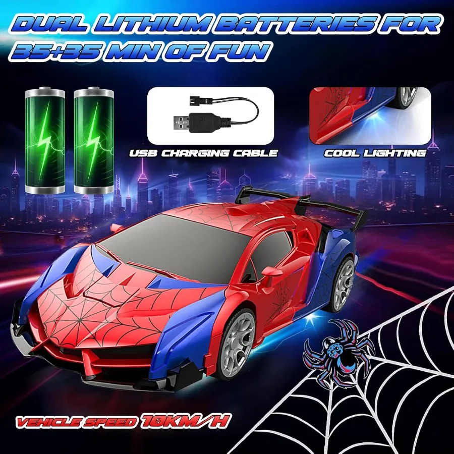 Coche RC Spider Deformable de 2,4 GHz: coche robot genial con acrobacias, batería recargable y luces LED, regalo para niños mayores de 3 años