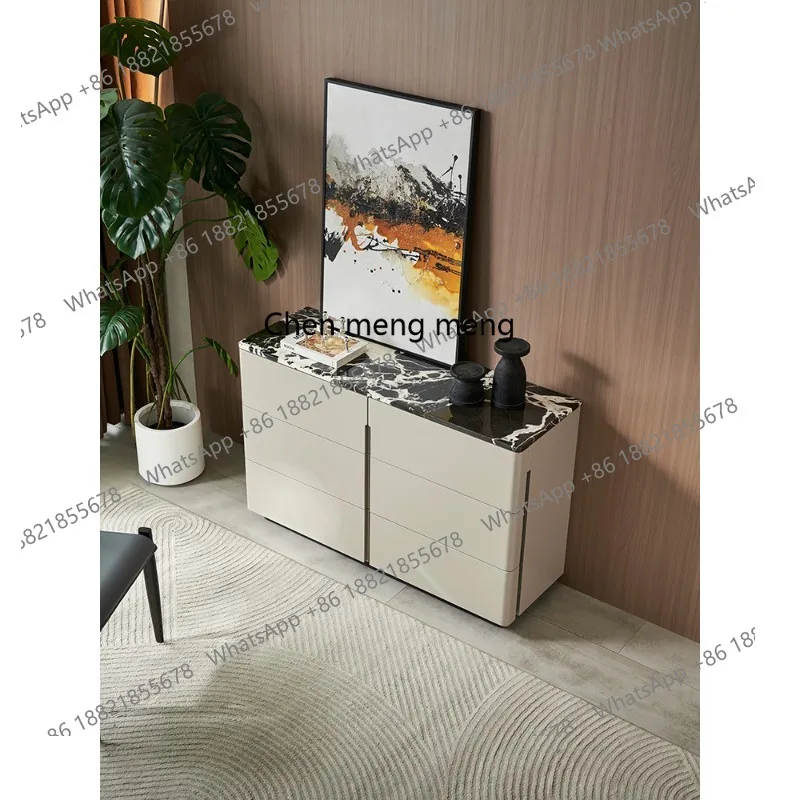 

Italian minimalist dining side cabinet light luxury natural marble chest cabinet bedroom storage cabinet
