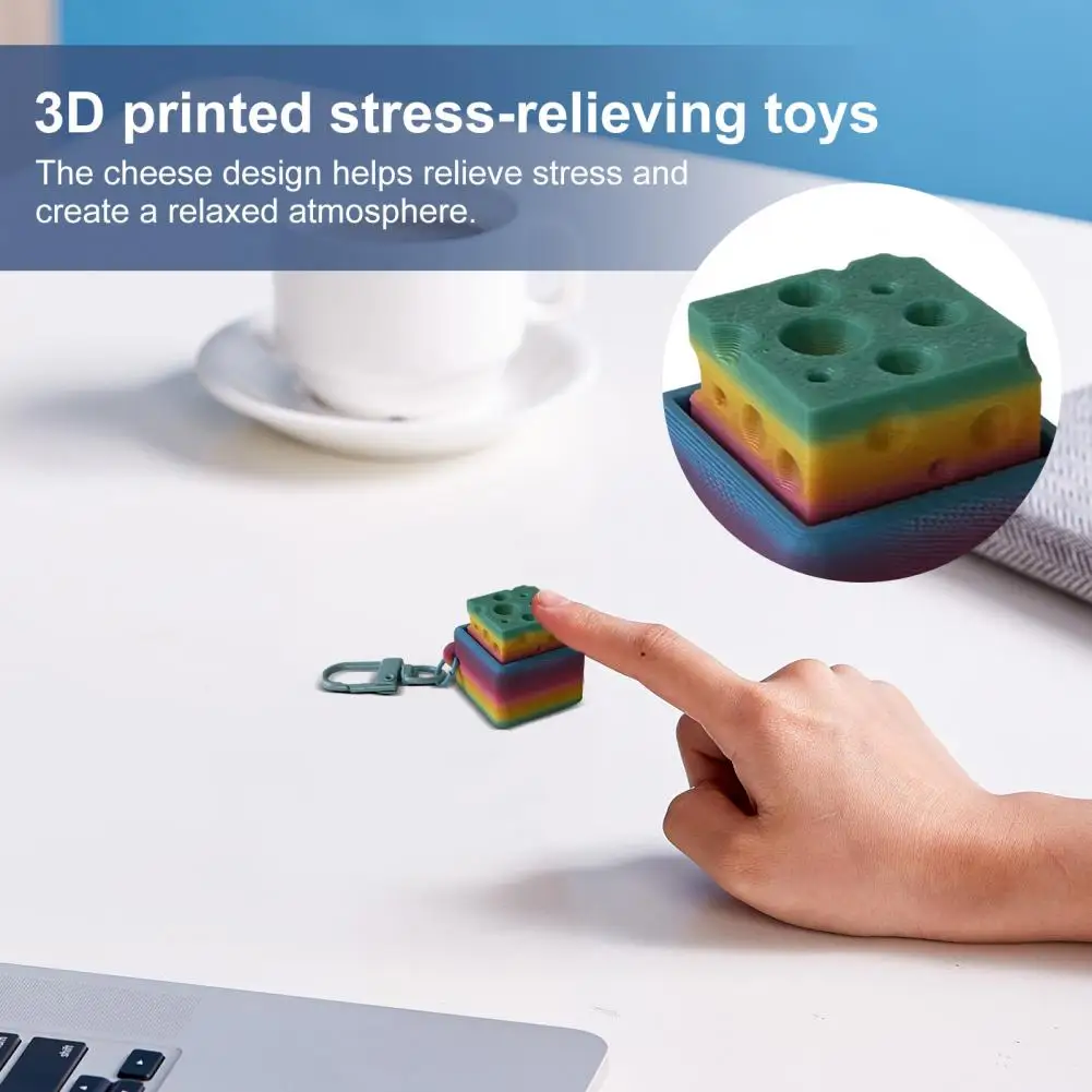 Keyboard Fidget Keychain 3d Printed Rainbow Cheese Keyboard Fidget Toy Stress Relief Mechanical Clicker Keychain Decompression