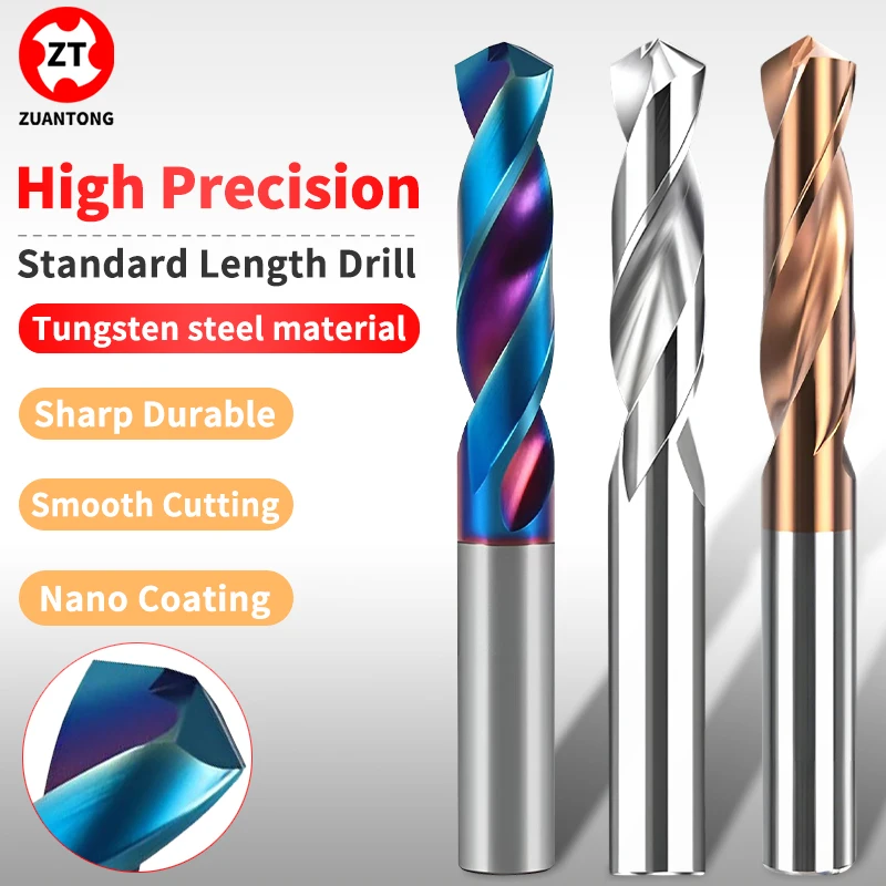 ZUANTONG Carbide Drill Bits D1.0-7.9mm 40mm-Long Hard Metal Drills Tungsten Steel Twist Bit For Metalworking CNC Drilling Tool