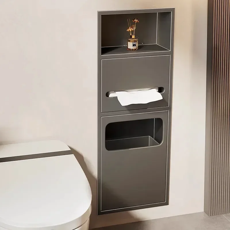 Inodoro empotrable, cubo de basura, estante para baño, gabinete de nicho de acero inoxidable 304 con puerta, producto terminado