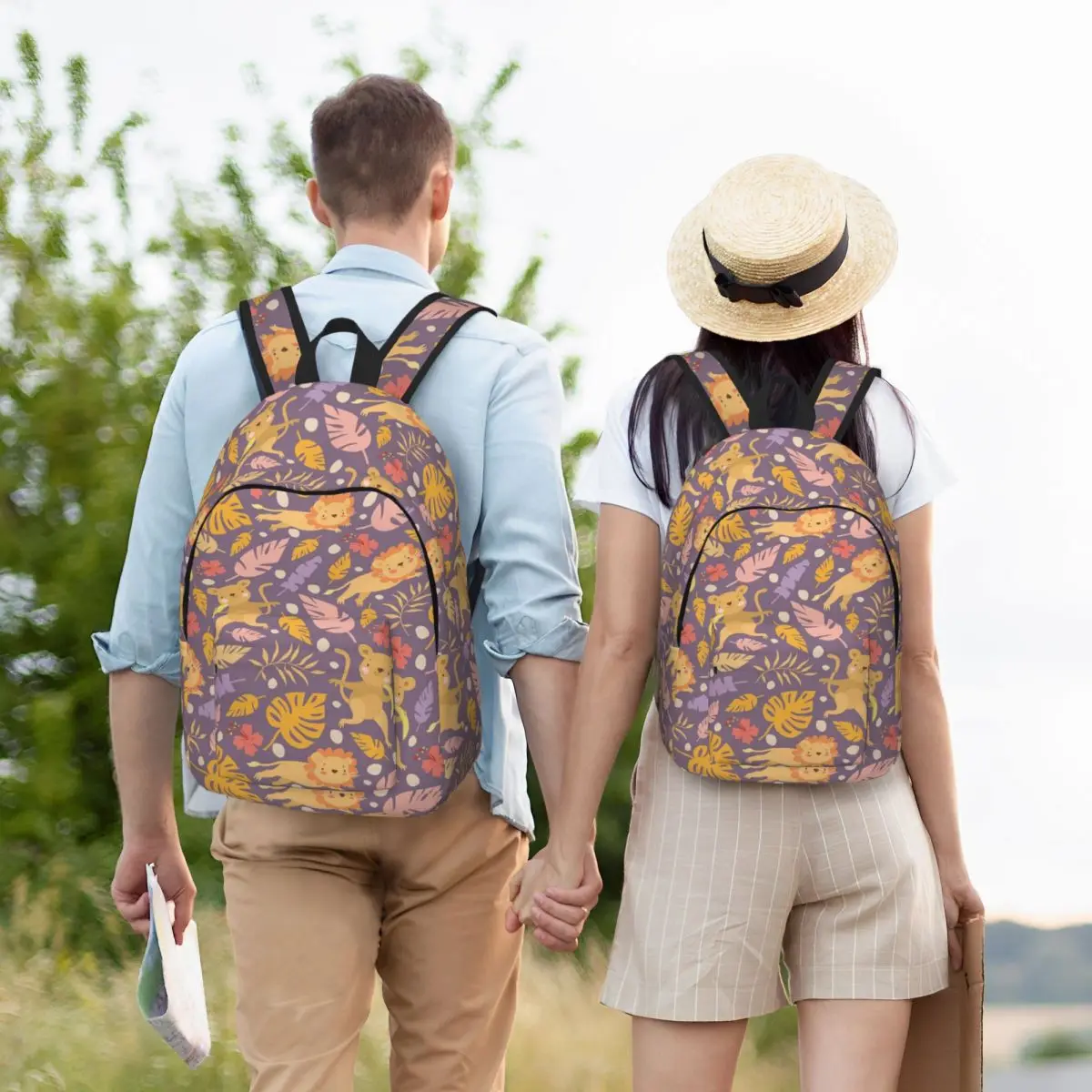 

Wild Harmony Monkey And Lion Pattern Backpack Student Boys Girls BookBag Children School Bag Laptop Shoulder Bags for Men Women