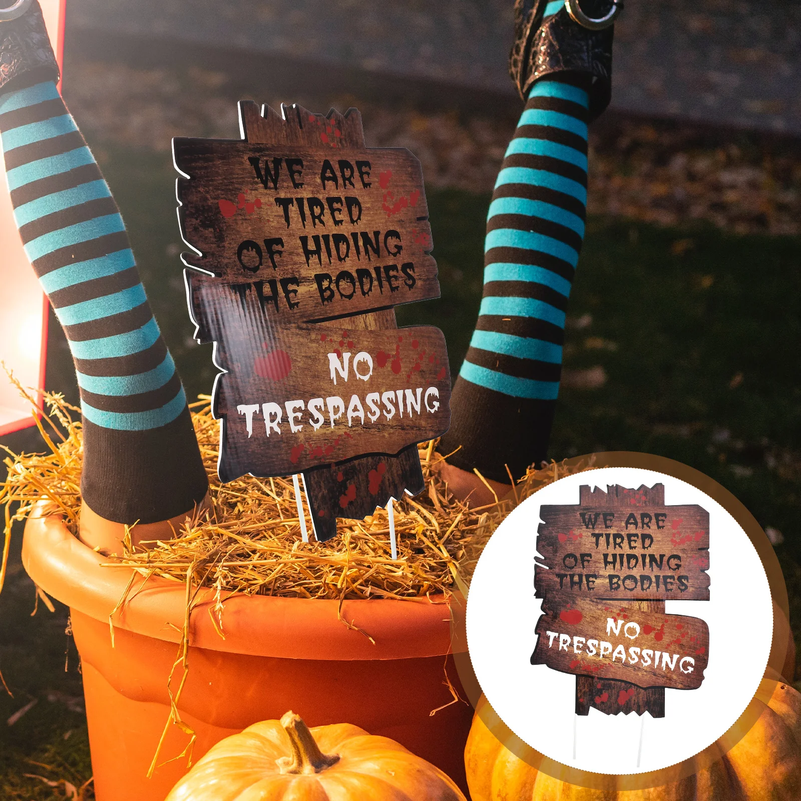 

Halloween Props Decorations Lawn Wood Pile Warning Sign Signs Hallween Yard Outdoor Man