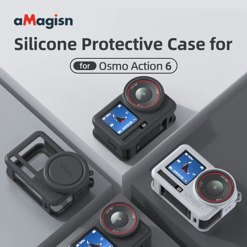 aMagisn Silicone Protective Case for DJI Osmo Action 6 Shockproof Drop-Resistant Scratch-Resistant Action Camera Accessory