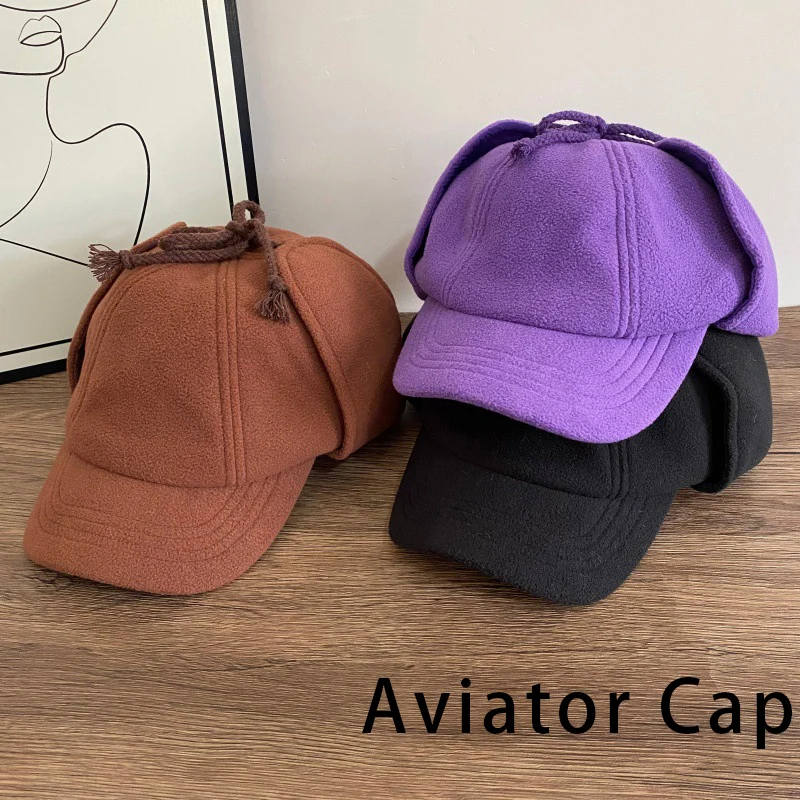 Nueva gorra de béisbol de lana Polar lisa, gorra de cazador con orejeras abatibles, gorra de aviador a prueba de viento, traje térmico para mujer, sombrero de invierno