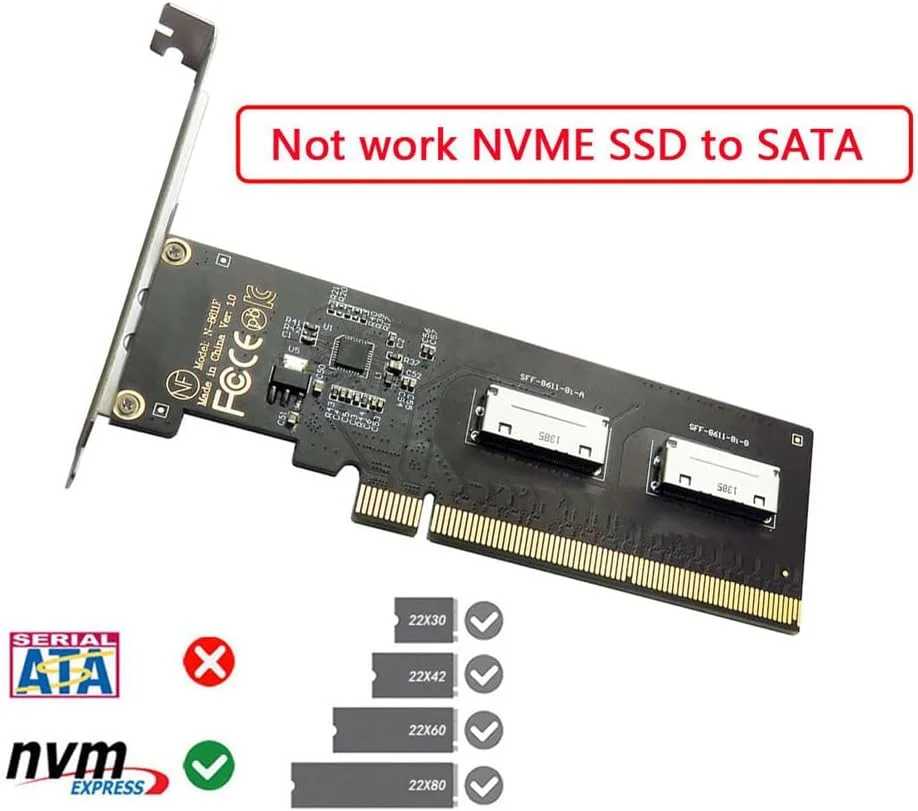 JavicTech 2PCS PCIE4.0 PCI-E xpress 16x to Dual Oculink SFF-8612 SFF-8611 8X VROC Adapter for Mainboard SSD Graphics Card