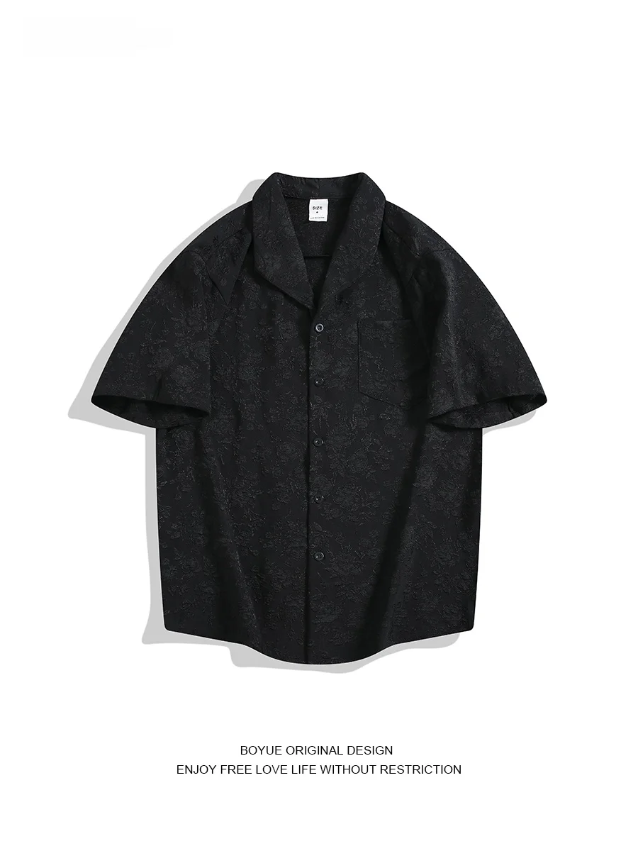 

Boyue Chinese Sle ort Sve irt Men's Faionable Retro Floral Embroidery Turn-down Collar Casual irt Youth Summer