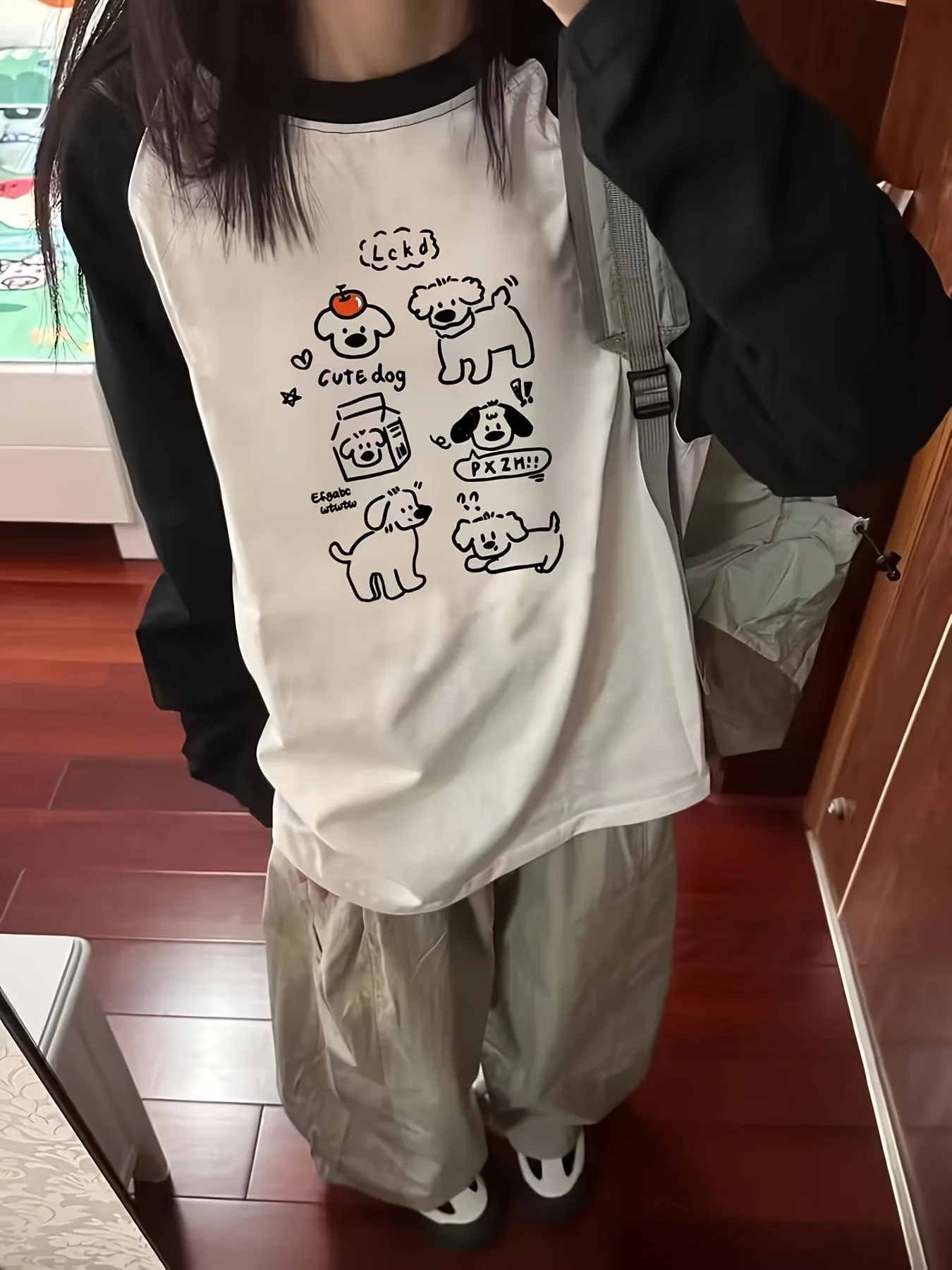 Fashionable Y2K Tummy Control Printed Patchwork Chic Outerwear Long Sleeve T-Shirt Sweet Raglan Long Sleeve Tops Clothes Female