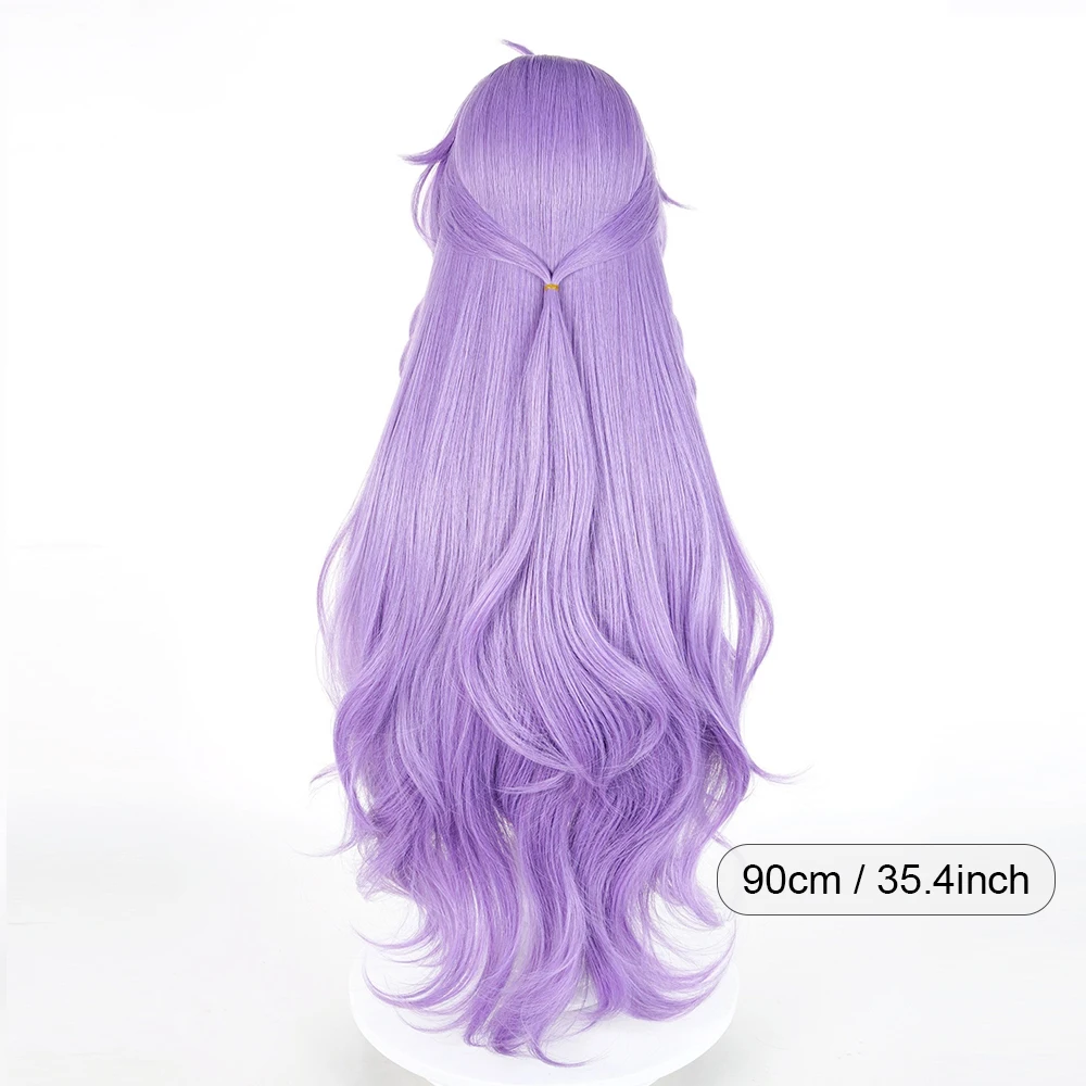 Purple Synthetic Long Wavy Braided Wigs with Bangs Anime Game Cosplay Wig Heat Resistant for Daily Party