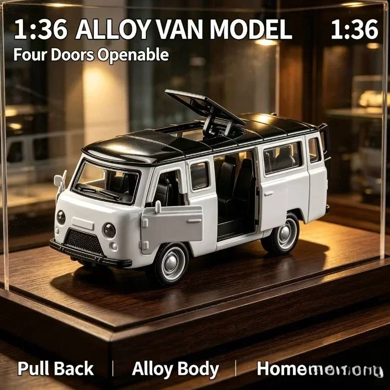 New 1:36 MPV Van Alloy Car Model, Diecast Pull Back Metal Replica, Four Openable Doors, Realistic Minivan For Hobby Desktop