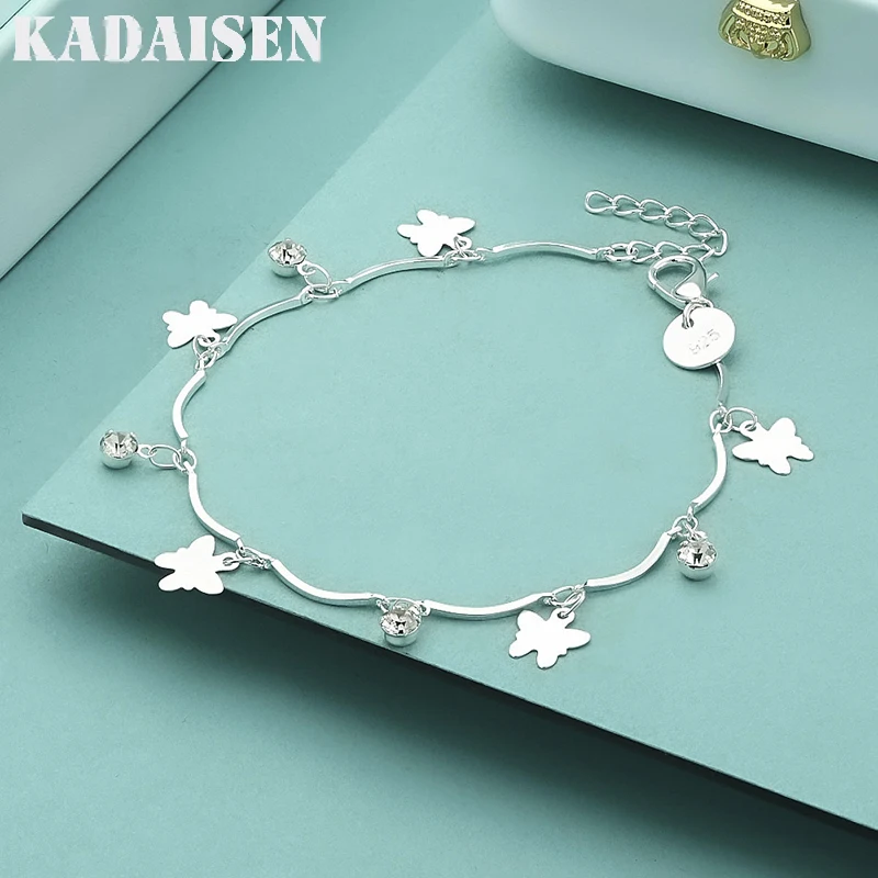 925 Sterling Silver Pretty Nice Butterfly Chain Bracelet Fashion Charm Anklet Wedding Cute Women Lady Party Gift LH035