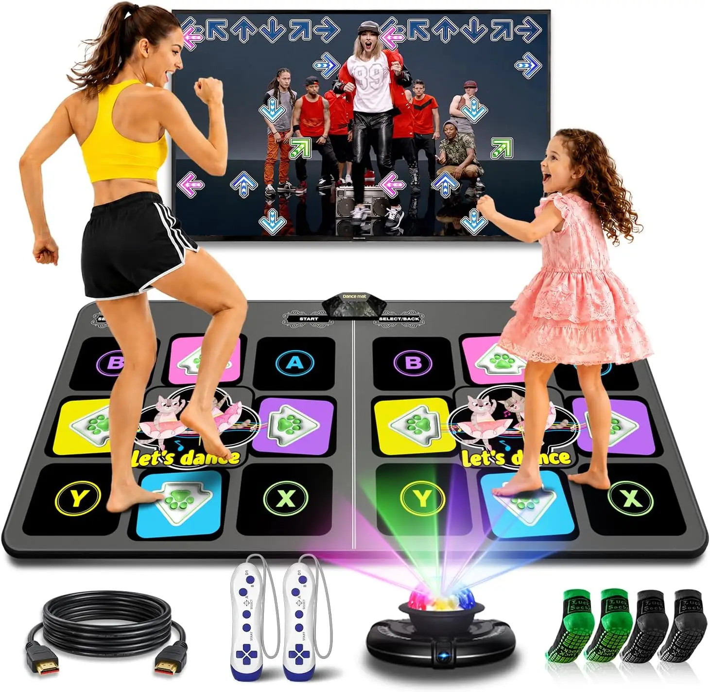 Dance Mat for Kids & Adults - Wireless Electronic Dance Pad with HDMI Plug & Play, 2-Player Dance Game Mat, Exercise Mat for Fam