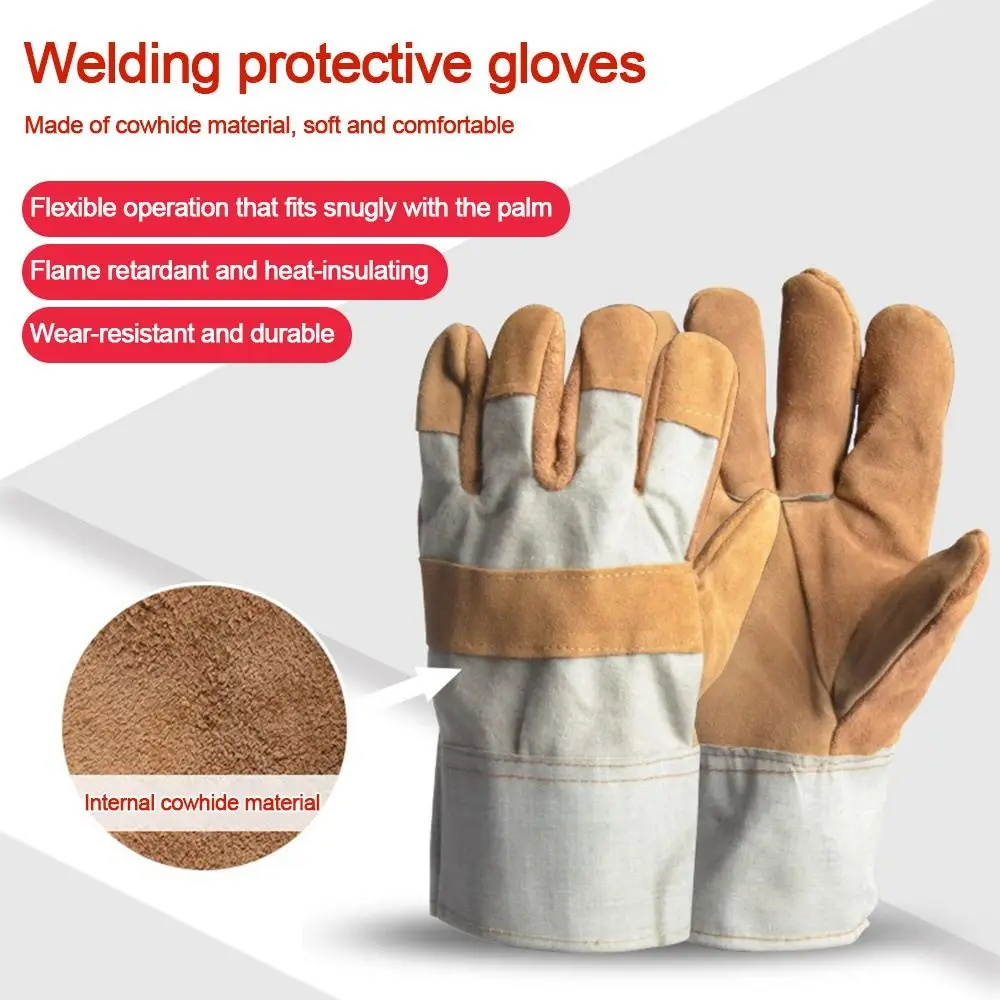 

New Cowhide Welding Gloves Thick Wear Resistant Safety Gloves Short Work Gloves