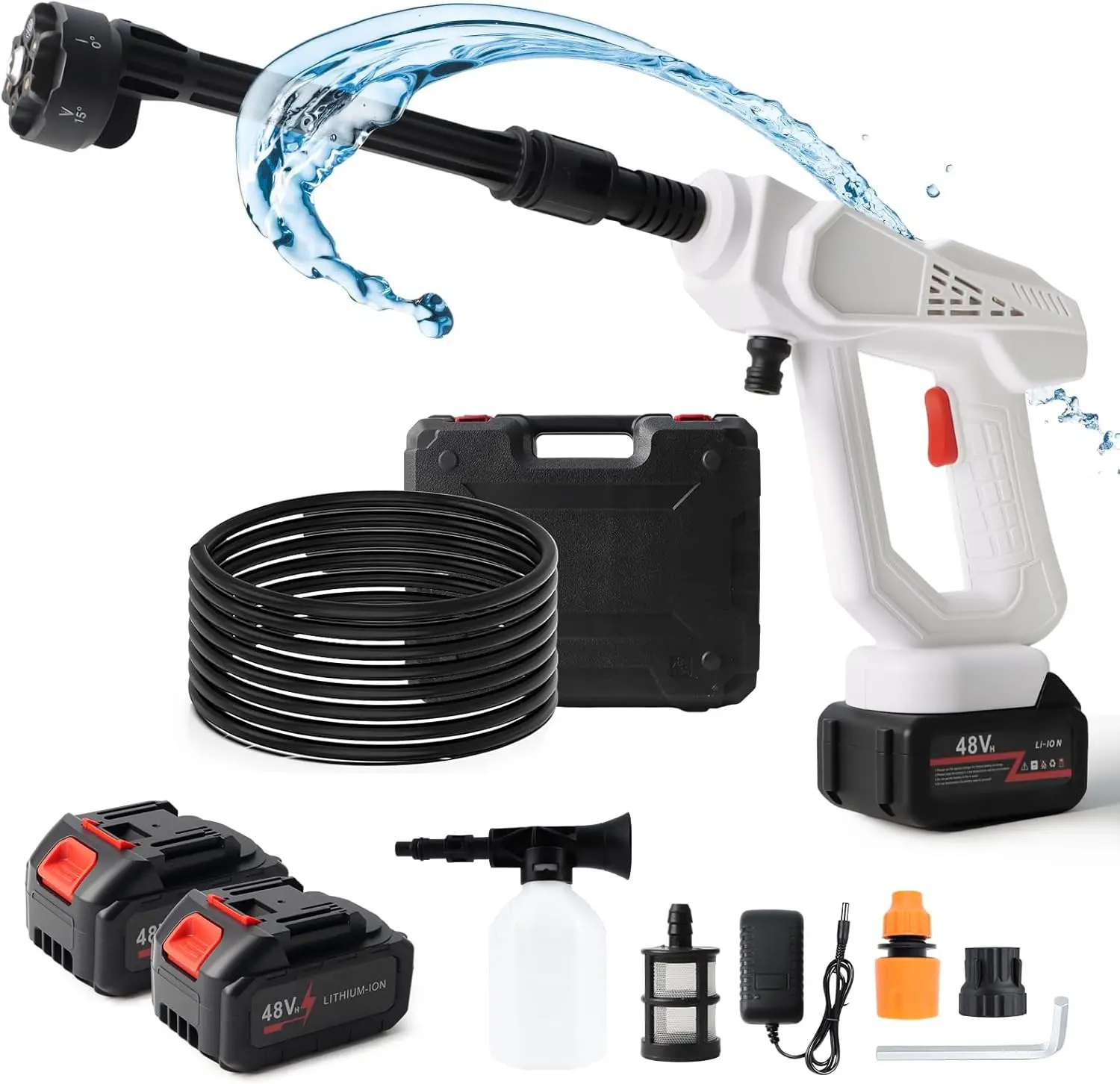 

Battery Powered Pressure Washer, 870 PSI, Portable with 6-in-1 Nozzle & Foam Pot