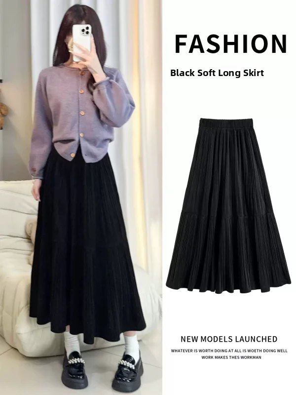 

Золотистая бархатная юбка-миди А-силуэта женская, новая коллекция осень-зима 2026, с высокой талией, стройнящая, драпированная, черная, расклешенная, повседневная, элегантная