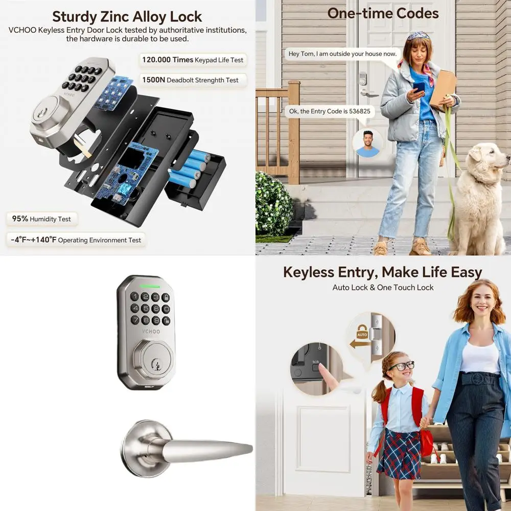 

Кодовый замок для входной двери с ручкой, автоматическая блокировка, одноразовый пароль, защита от подглядывания, IP54, матовый никель