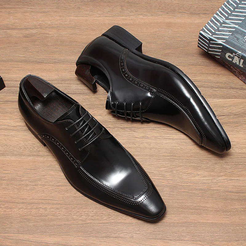 Italian Mens Derby Dress Shoes Luxury Handmade Quality Autumn Genuine Leather Fashion Retro Classic Business Social Shoes Man