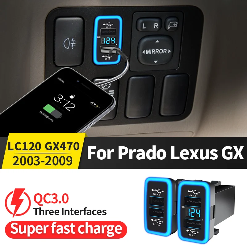 

USB Quick Charger QC3.0 For Toyota Land Cruiser Prado 120 lexus GX470 Interior Decoration Accessories LC120 2008 2007 2006 2005