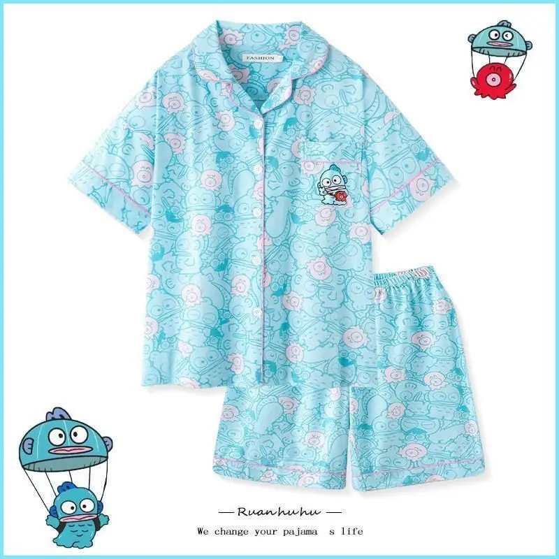 

Аниме Sanrio Hangyodon короткие стильные пижамы с помпоном пурин понравико Мультяшные милые парные Стильные домашние пижамы с коротким рукавом подарок