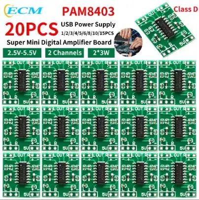 1-20pcs PAM8403 Mini Power Amplifier Board 2-Channels Stereo Audio Amplifier Module For Arduino 2.5V-5.5V 2*3W USB Power Supply