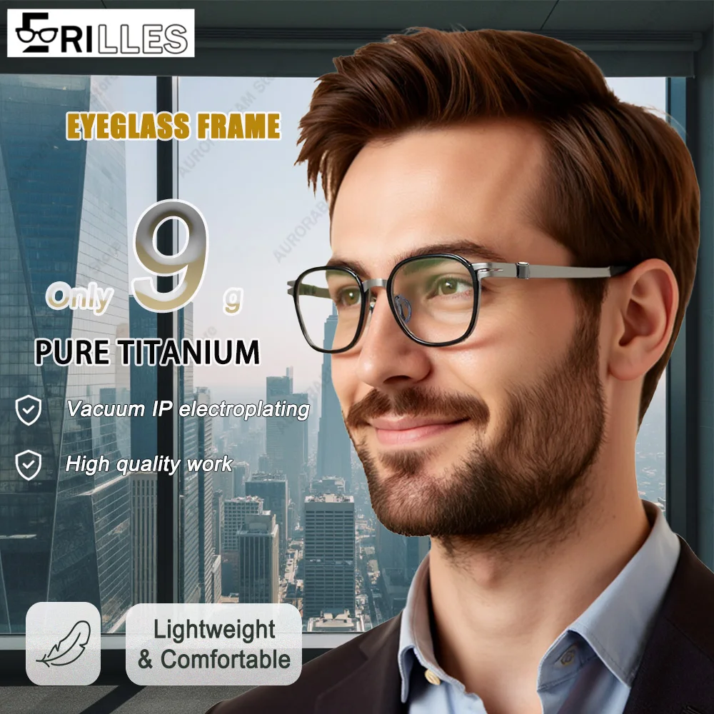 

Full Frame Screwless Pure Titanium Eyeglass Frame,Ultra Lightweight,High-End Business,Long-Lasting Plating Shine,All-Day Comfort