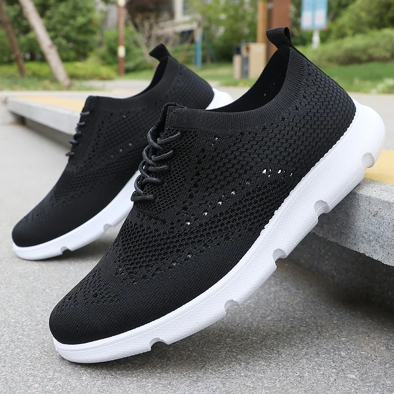 Summer new lightweight lace-up casual men's shoes, breathable fly-knit mesh loafers