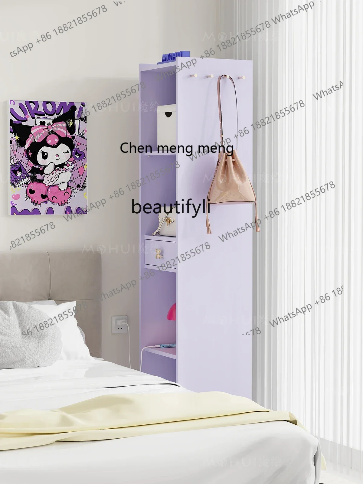 ss 8350 Floor Rotating Wardrobe with Dressing Mirror Nordic Bedroom Full Body Full-Length Mirror Corner Coat and Cap Storage Cab