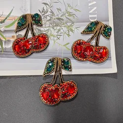 1 Piece Small Size Exquisite Fruit Beaded Sew on Patch for Clothes Repair, Cartoon Cherry DIY Decoration Applique
