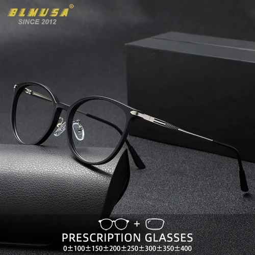 Imagen 2 del producto BLMUSA, gafas redondas Retro ultraligeras para mujer, montura de gafas con filtro de luz azul, gafas de lectura fotocromáticas para miopía, gafas graduadas