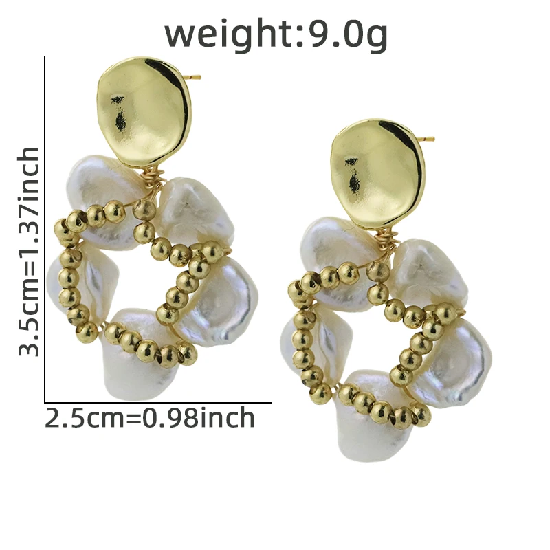Baroque Natural Pearl Copper Bead Flower Pendant Earrings 18k Gold Plated Luxurious Earrings for Banquet Wedding Wife GE1815 6