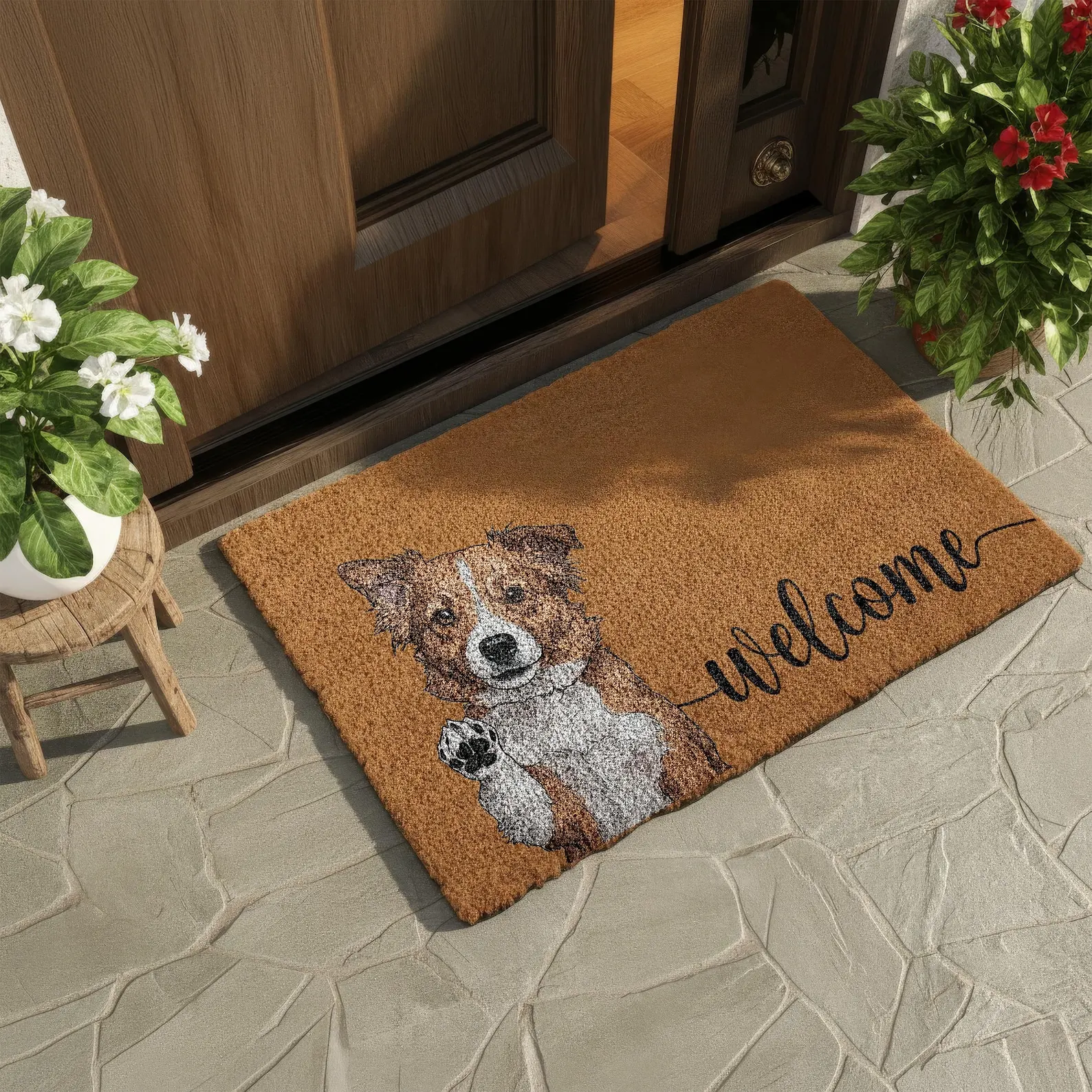 Personalized Pet Watercolor Portrait Doormat Custom Dog Photo Welcome Mat Cats Lover Housewarming Gift Pets Owner Porch Doormat