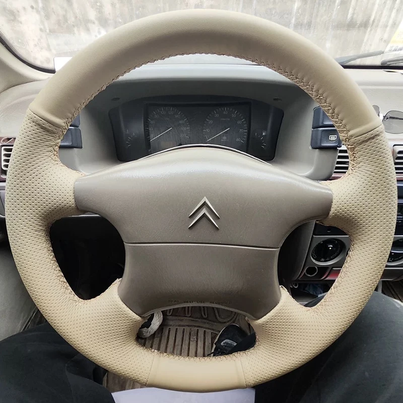 

Customized Car Steering Wheel Cover For 2004-2007 Citroen Fugang Genuine Leather Non-slip Hand-Sewn Car Interior Accessories